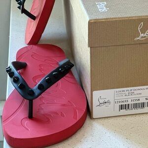 Christian Louboutin Red Flip Flops with Black Studs